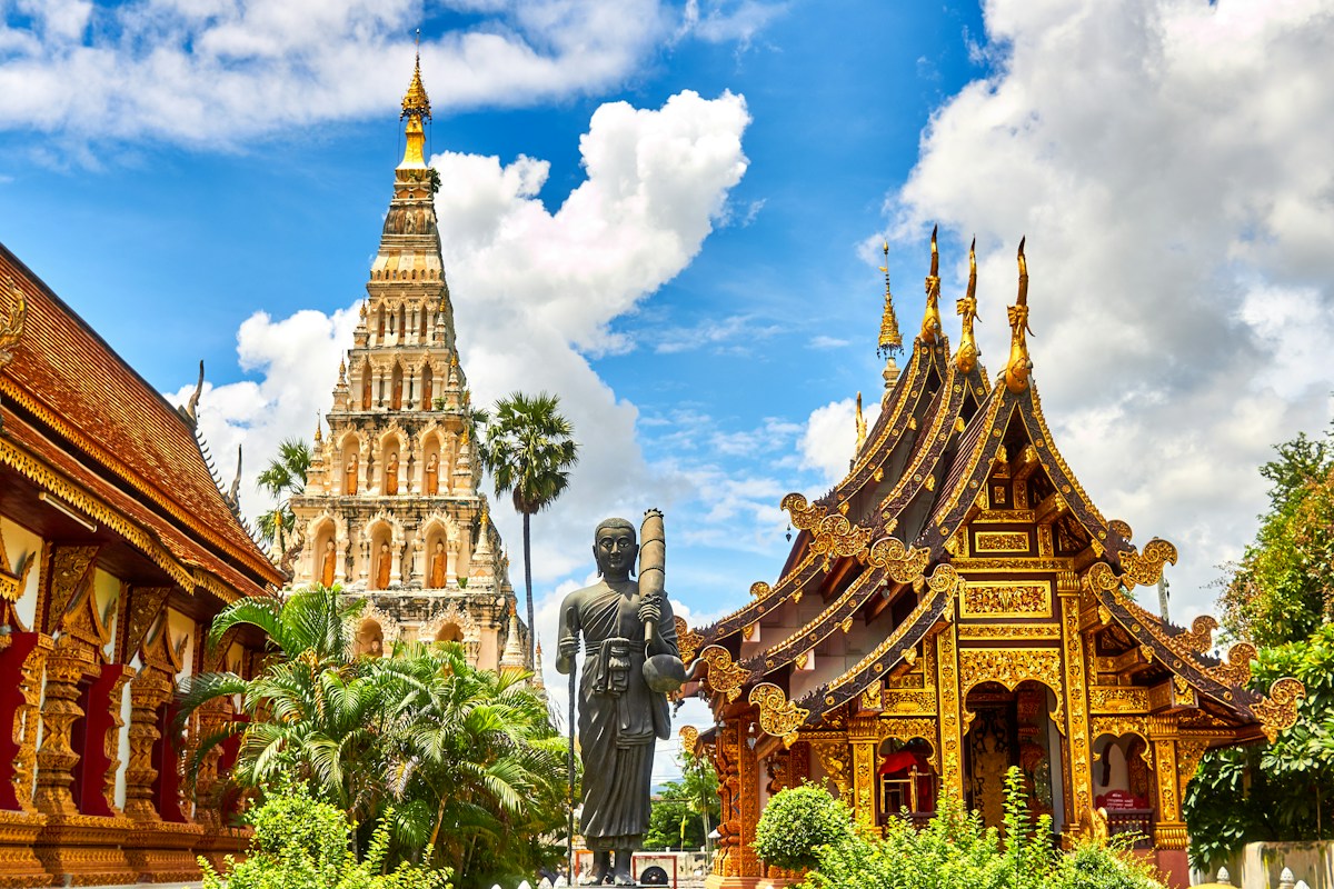 A richly decorated temple courtyard in Chiang Mai