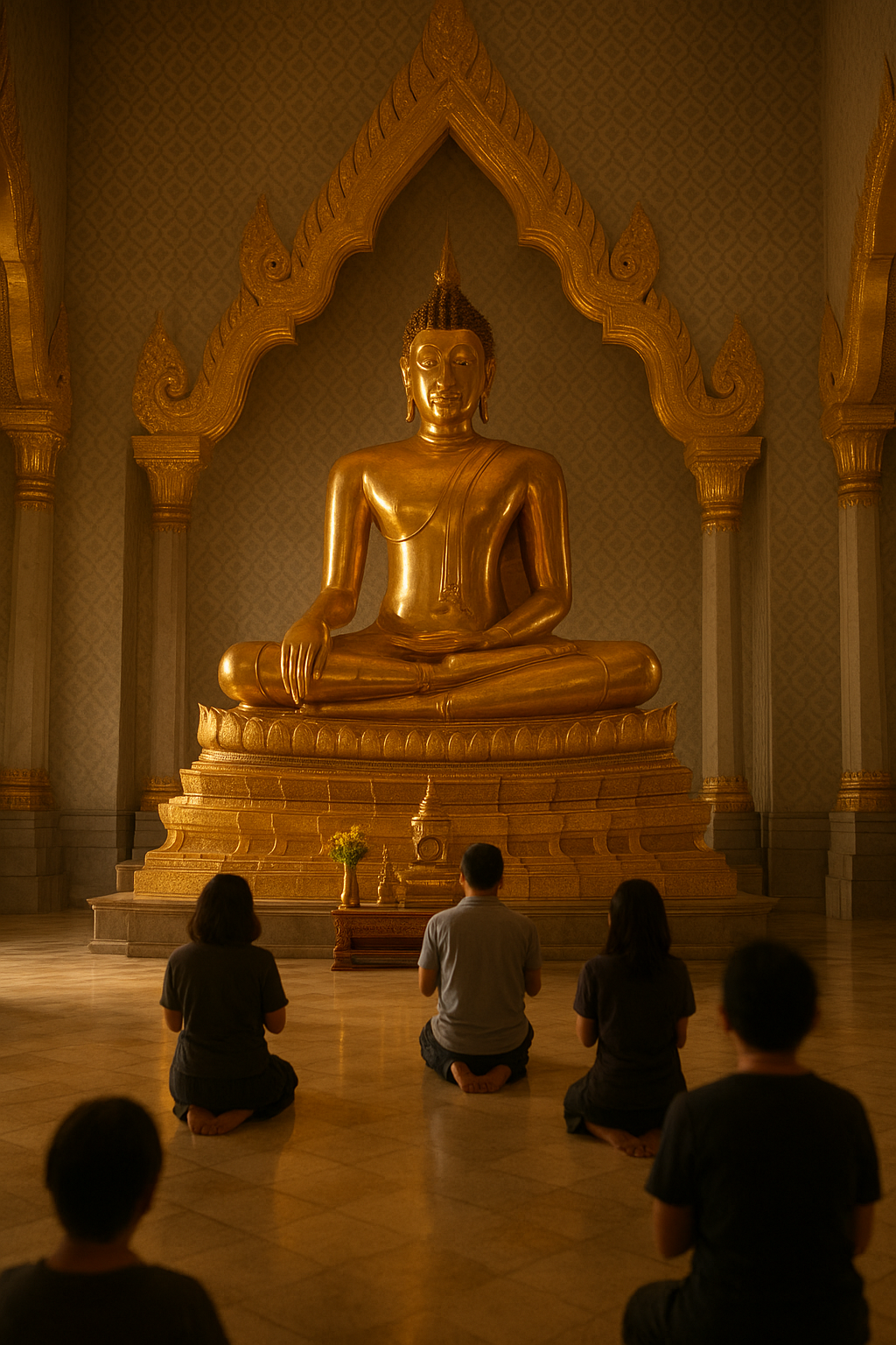 The Golden Buddha statue at Wat Traimit temple in Bangkok, glowing in worship hall